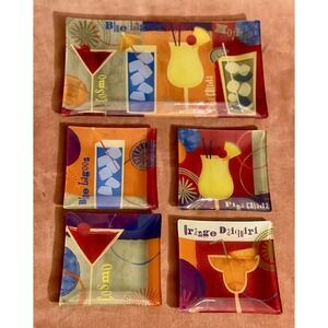 Vero Glass Cocktail Appetizer Set 5pc Platter & Plates Summer Barware Drink Art